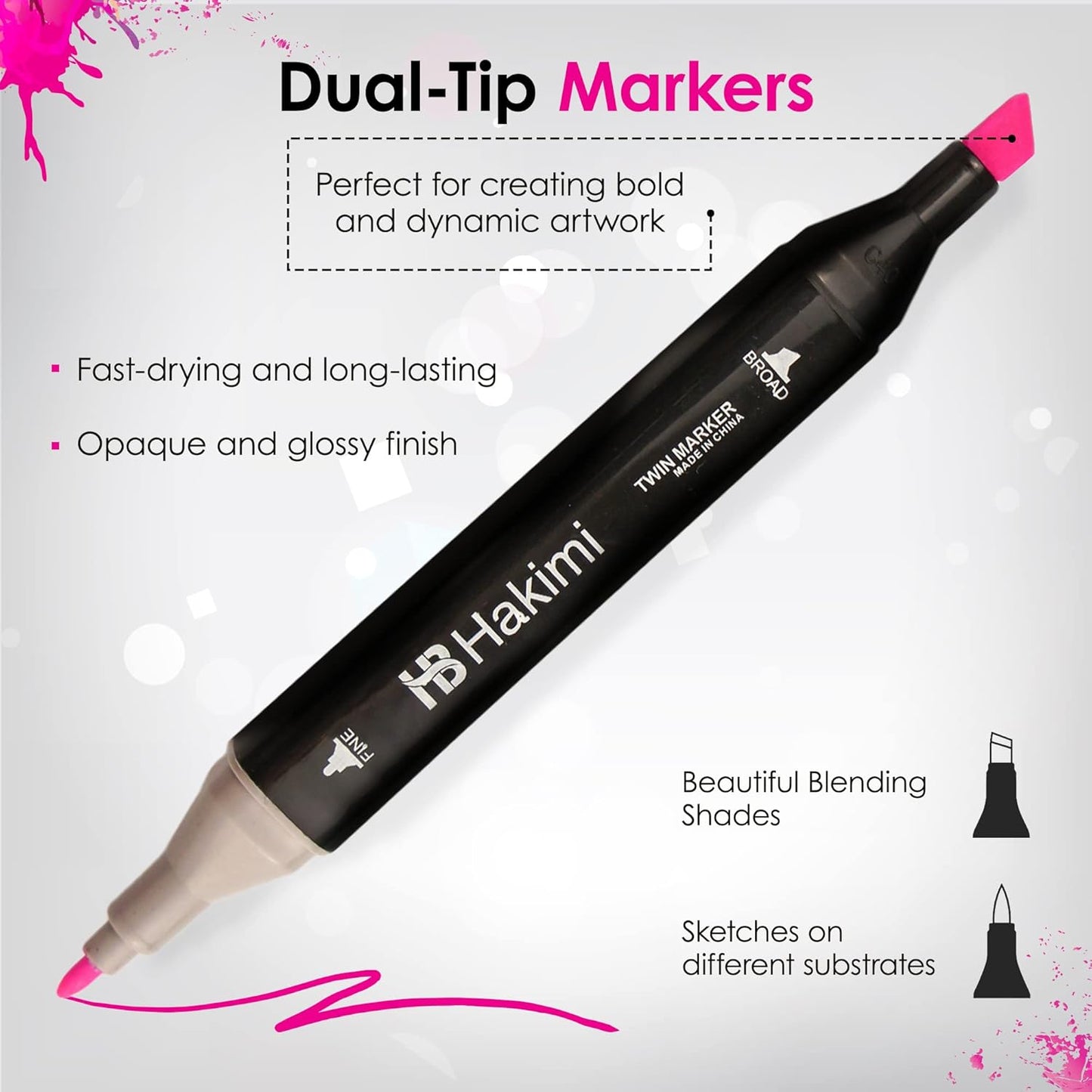 HAKIMI Alcohol Markers 60 Colours Dual Tip Colouring Pens for Adults