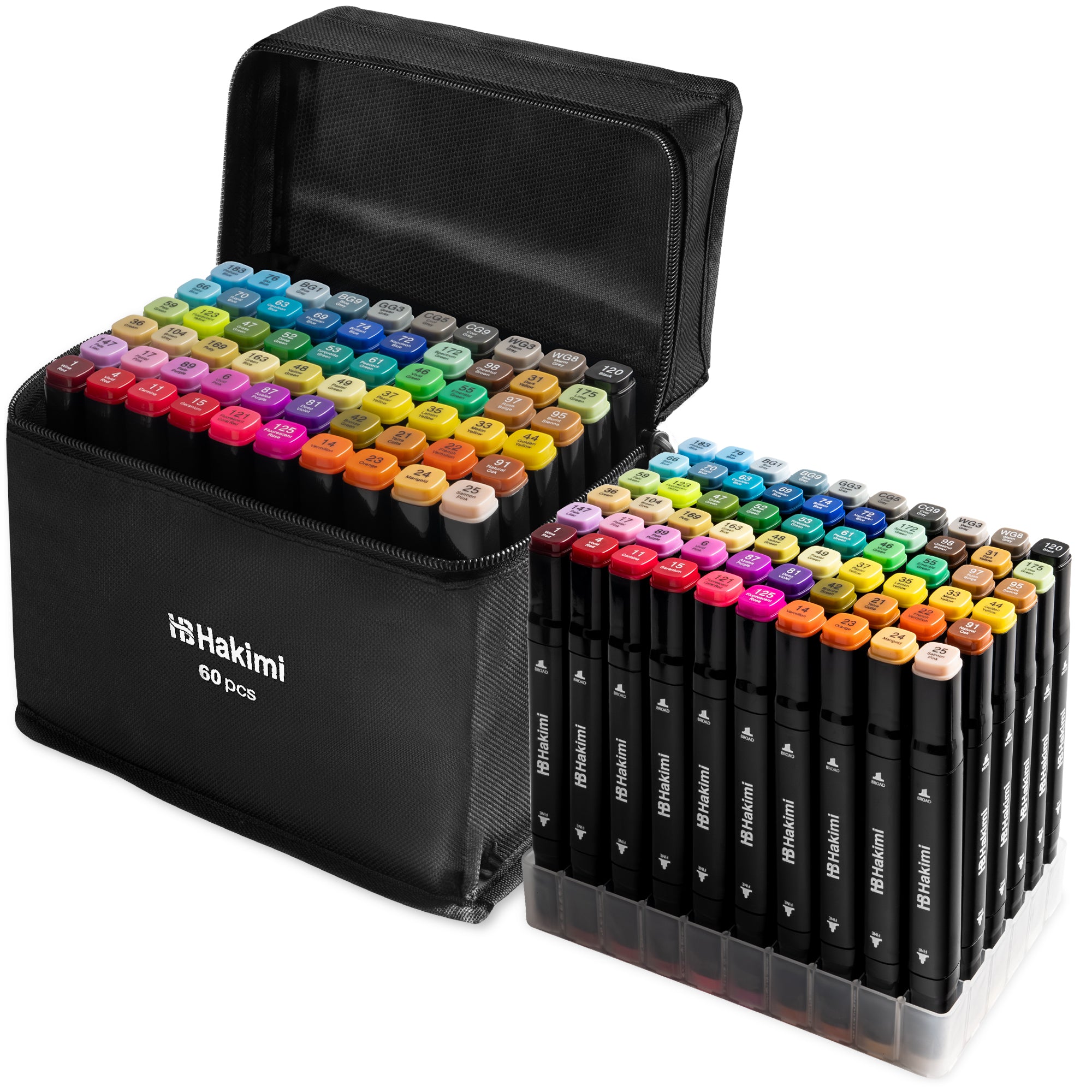HAKIMI Alcohol Markers 60 Colours Dual Tip Colouring Pens for