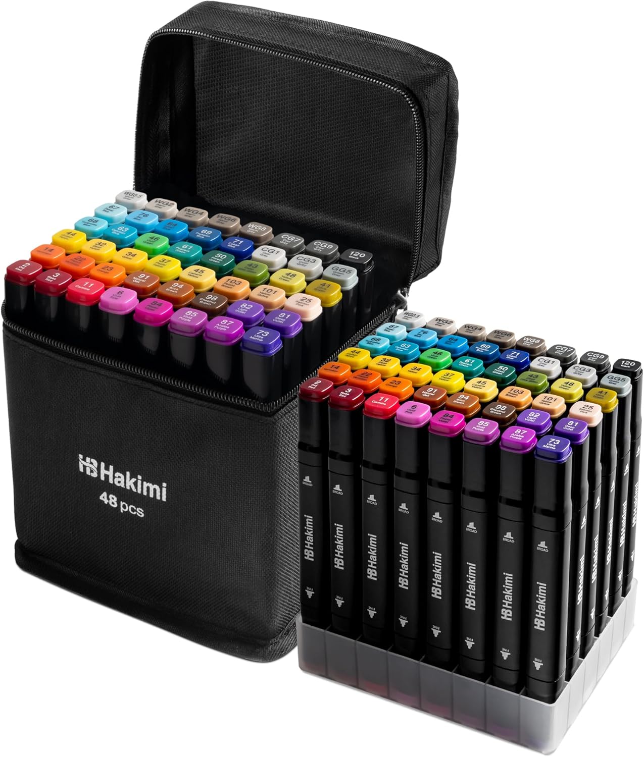 HAKIMI Alcohol Markers 48 Colours Dual Tip Colouring Pens for Adults