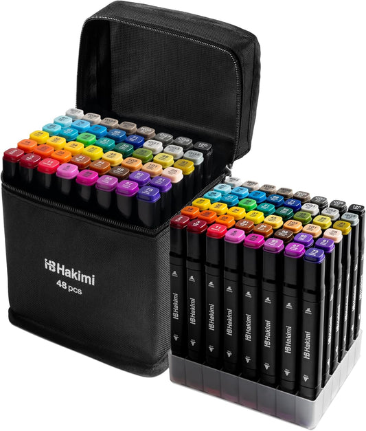 HAKIMI Alcohol Markers 48 Colours Dual Tip Colouring Pens for Adults