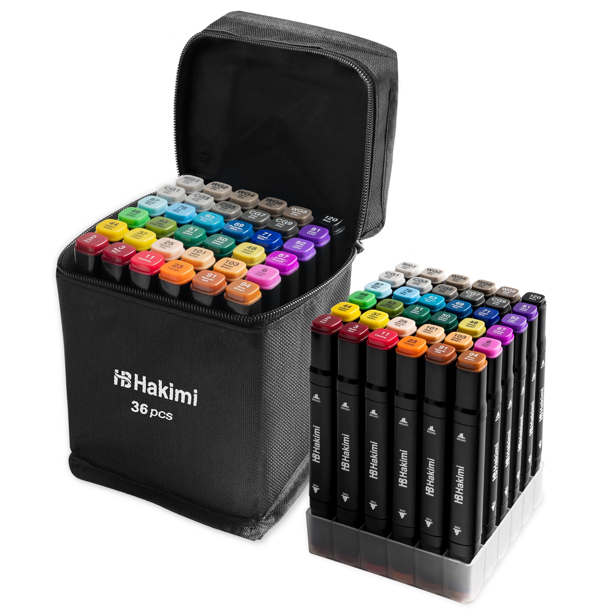 HAKIMI Alcohol Markers 36 Colours Dual Tip Colouring Pens for Adults